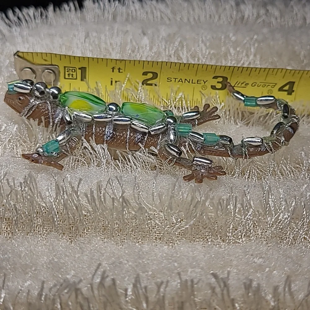 Unique Artisan Jeweled Lizard Brooch Transformer Style Hand crafted Beaded Gecko